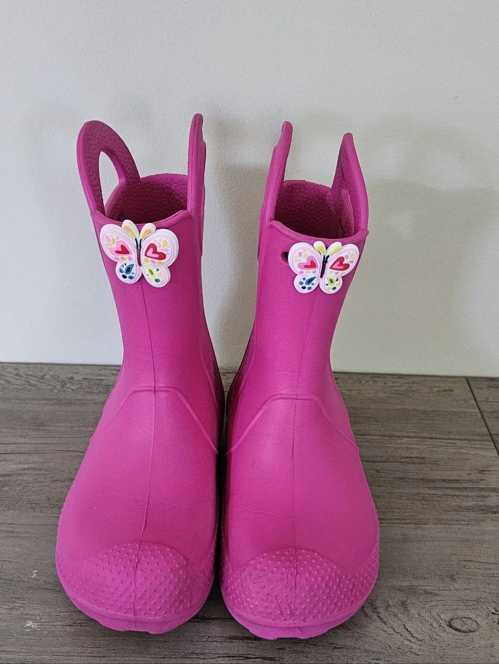 CROCS Kids Hot Pink Rain Boots with Butterfly Charm Toddler Girl C 13